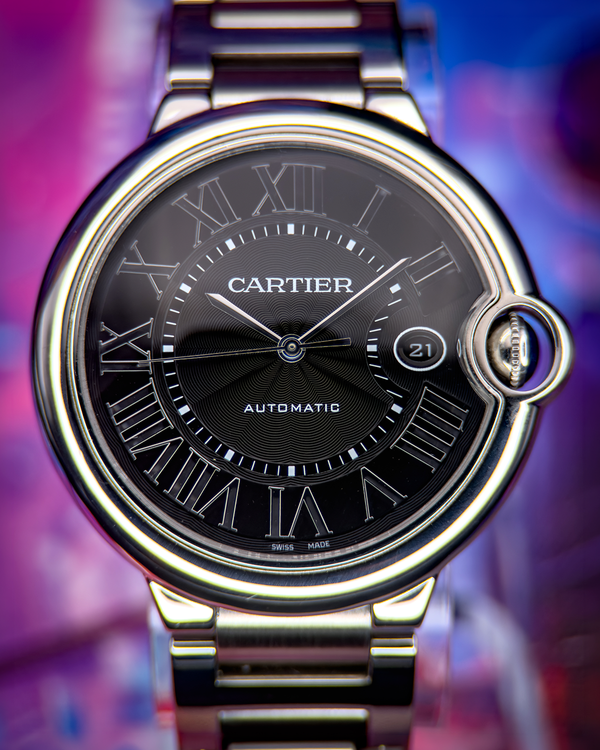 No Reserve - 2015 Cartier Ballon Bleu 42MM Black Dial Steel Bracelet (W6920042)
