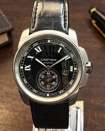 No Reserve - 2011 Cartier Calibre de Cartier 42MM Black Dial Leather Strap (W7100014)