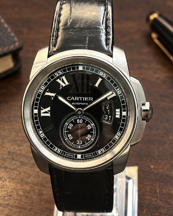 No Reserve - 2011 Cartier Calibre de Cartier 42MM Black Dial Leather Strap (W7100014)