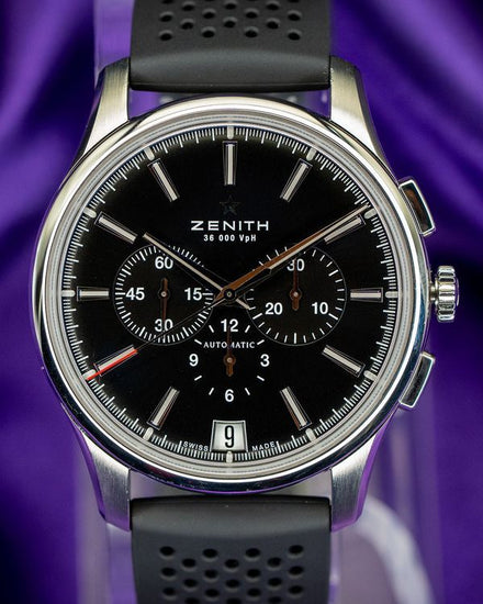 2017 Zenith Captain Chronograph 42MM Black Dial Rubber Strap (03.2110.400/22.C493)