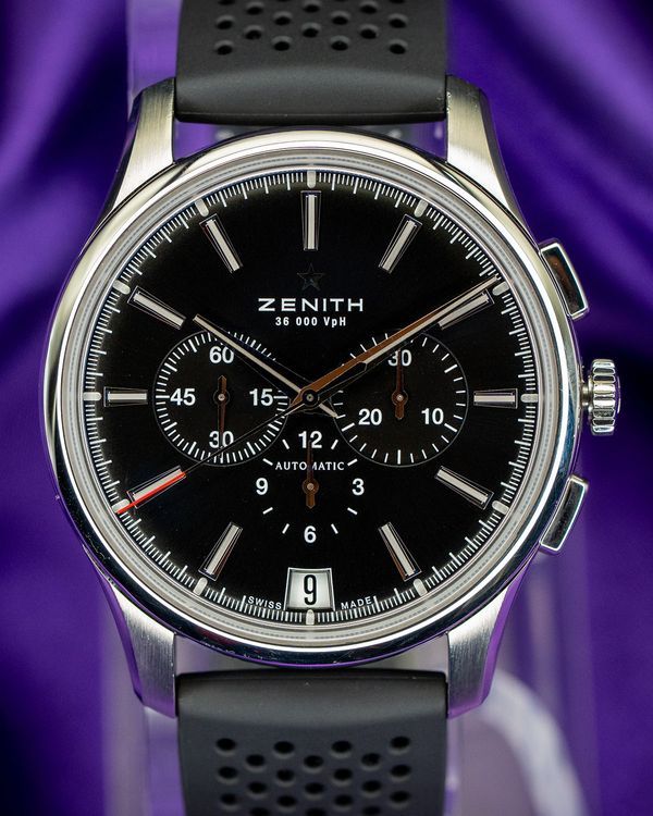 2017 Zenith Captain Chronograph 42MM Black Dial Rubber Strap (03.2110.400/22.C493)