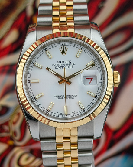 Rolex Datejust 36MM White Dial Two-Tone Super Jubilee Bracelet (116233)