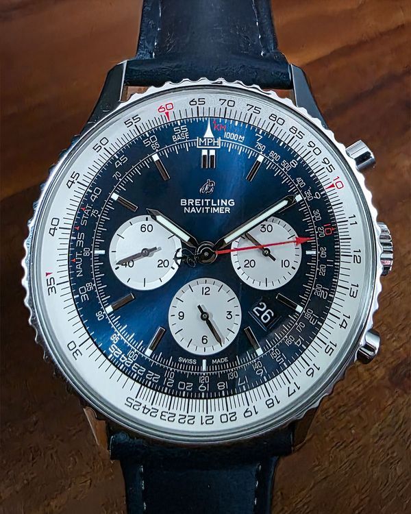 2019 Breitling Navitimer 1 B01 Chronograph 46MM Blue Dial Leather Strap (AB0127211C1X1)