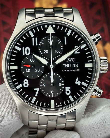 2017  IWC Schaffhausen Pilot Chronograph 43MM Black Dial Steel Bracelet (IW377710)