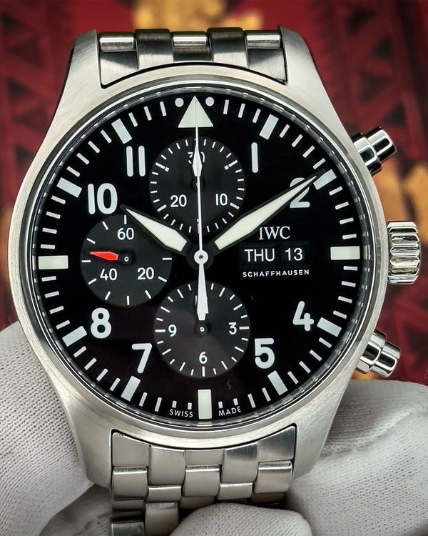 2017  IWC Schaffhausen Pilot Chronograph 43MM Black Dial Steel Bracelet (IW377710)
