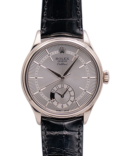 2014 Rolex Cellini Dual Time 39MM Silver Dial Leather Strap (50529)