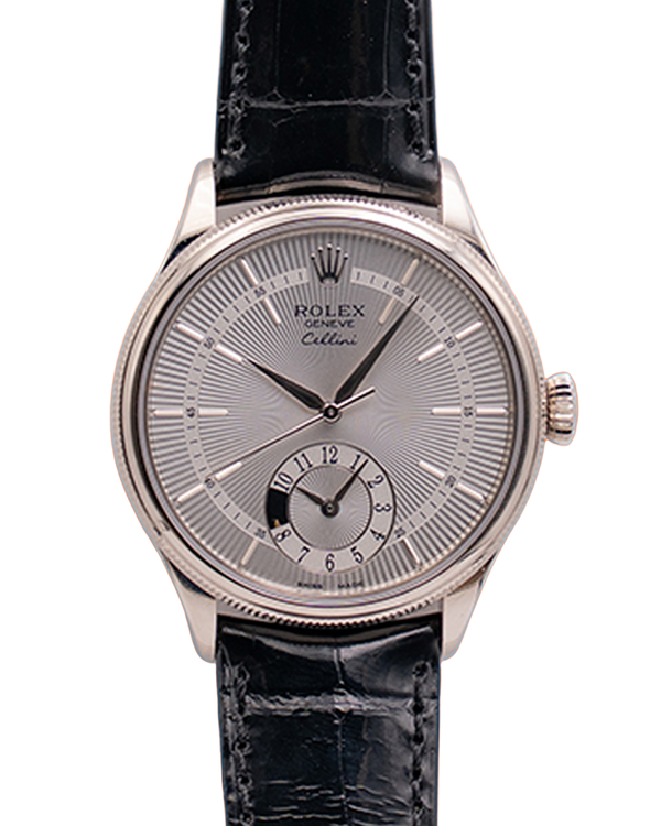 (Working) 2014 Rolex Cellini Dual Time 39MM Silver Dial Leather Strap (50529)