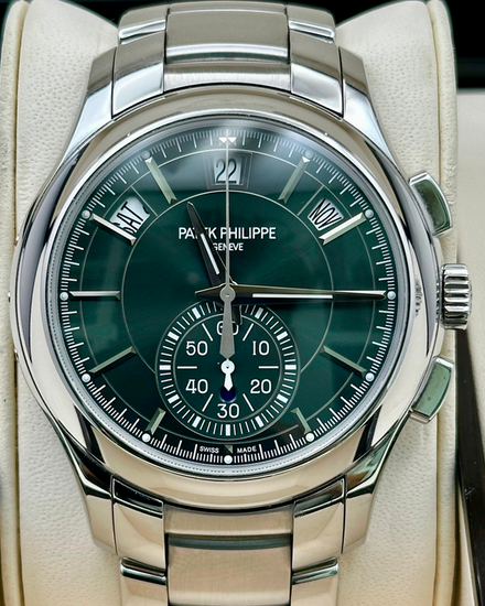 2022 Patek Philippe Annual Calendar Flyback Chronograph 42MM Green Dial Steel Bracelet (5905/1A-001)