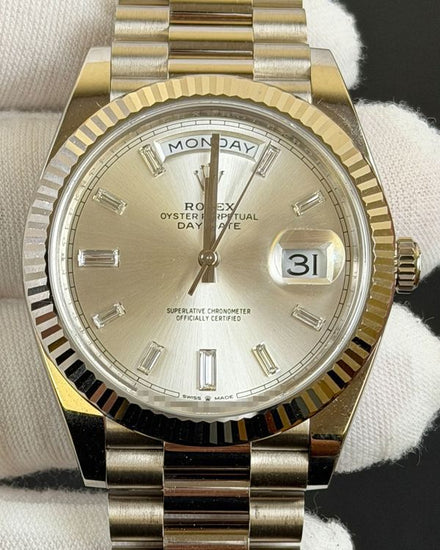 2023 Rolex Day-Date 40MM Silver Dial White Gold President Bracelet (228239)