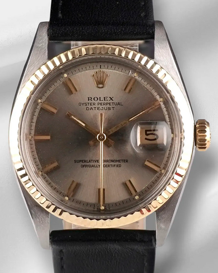 No Reserve - Rolex Datejust 36MM Silver "Pie Pan" Dial Aftermarket Leather Strap (1601)