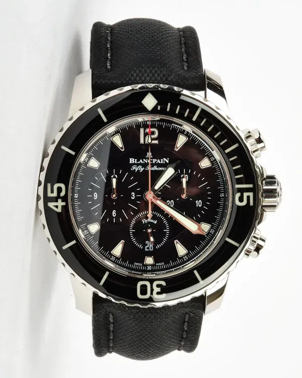 2020 Blancpain Fifty Fathoms Flyback "Bathyscaphe" 45MM Black Dial Textile Strap (5085F-1130-52A)