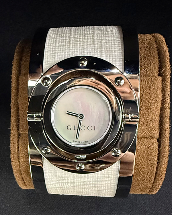 Gucci G-Timeless 38MM Mother of Pearl Dial Steel/Textile Bracelet (YA126314)