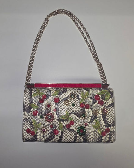 Christian Louboutin Cherry Pattern Shoulder Bag Small Leather Multicolor Gold Tone Chain Strap Studded (Handbag)