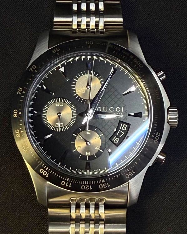 No Reserve - Gucci G-Timeless Chronograph 46MM Black Dial Steel Bracelet (YA126214)