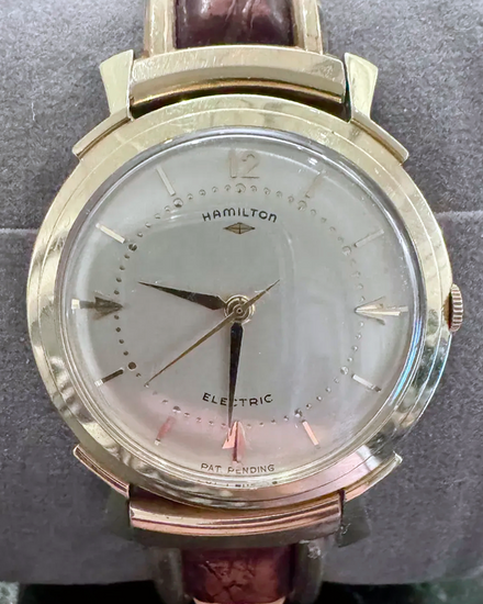 Hamilton Vintage Electric Van Horn 14K Gold 35MM Silver Dial Leather Strap (Caliber 500)