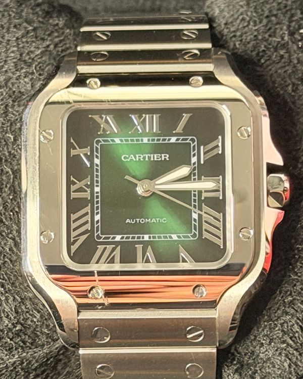 2025 Cartier Santos De Cartier Medium 35.1MM Green "Ombré" Dial Steel Bracelet (WSSA0061)
