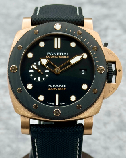 2022 Panerai Submersible QuarantaQuattro Goldtech 44MM Black Dial Rubber Strap (PAM01070)