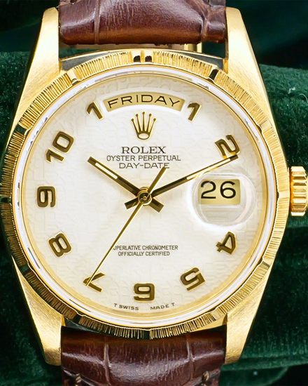 1995 Rolex Day-Date 36MM Ivory Dial Aftermarket Leather Strap (18248)