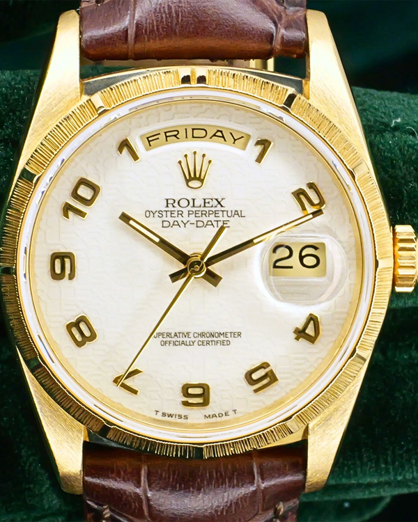 1995 Rolex Day-Date 36MM White Dial Aftermarket Leather Strap (18248)