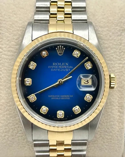 1997 (W Serial) Rolex Datejust 36MM Blue "Ombré" Dial Two-Tone Jubilee Bracelet (16233)