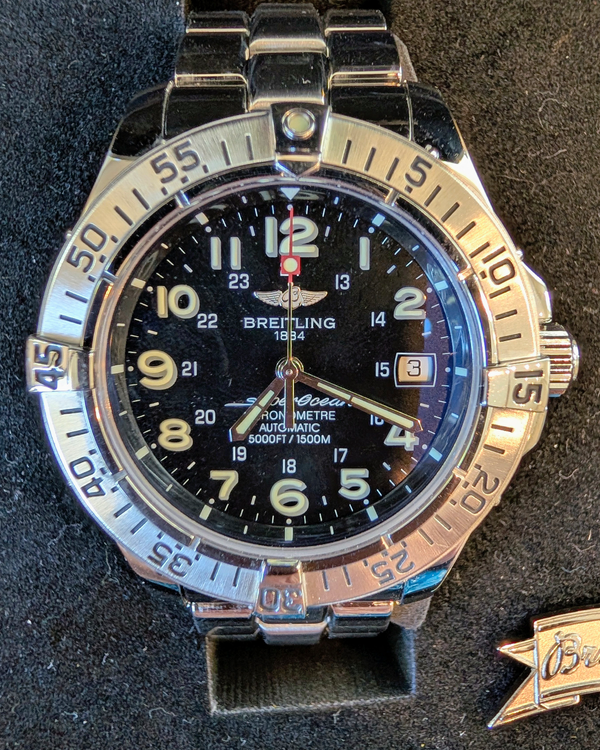 No Reserve - 2002 Breitling Superocean 42MM Black Dial Steel Bracelet (A17360)