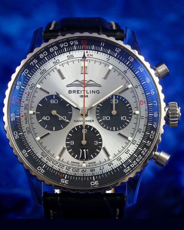 2023 Breitling Navitimer 1 B01 43MM Ice Blue Dial Leather Strap (AB0138241C1P1)