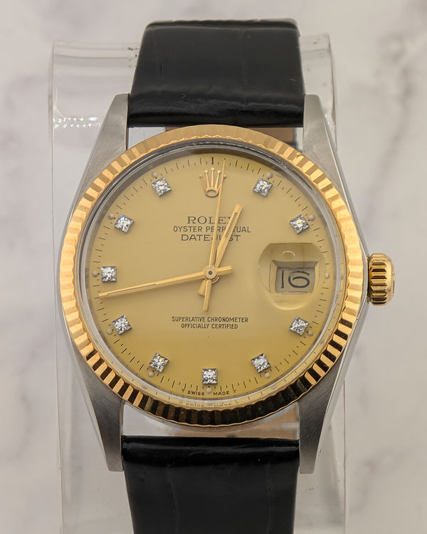 No Reserve - 1987 Rolex Datejust 36MM Champagne Dial Aftermarket Leather Strap (16013)