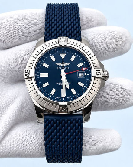 No Reserve - 2023 Breitling Avenger 45MM Blue Dial Aftermarket Rubber Strap (A32395)