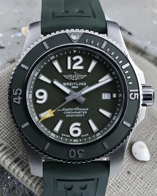 2022 Breitling Superocean 44MM Green Dial Rubber Strap (A17367)