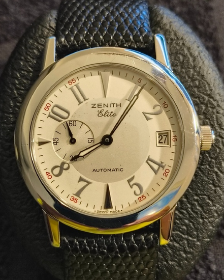 No Reserve - Zenith Elite Port Royal 37MM Silver Dial Aftermarket Leather Strap (01/02.0450.680)
