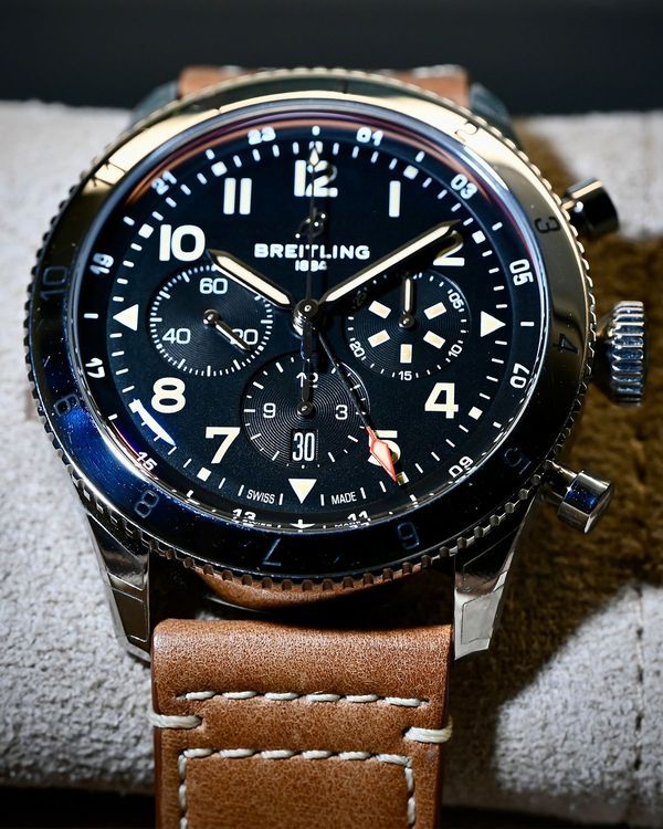 2026 Breitling Super Avi B04 Chronograph GMT P-51 Mustang 46MM Black Dial Leather Strap (AB04453A1B1X1)