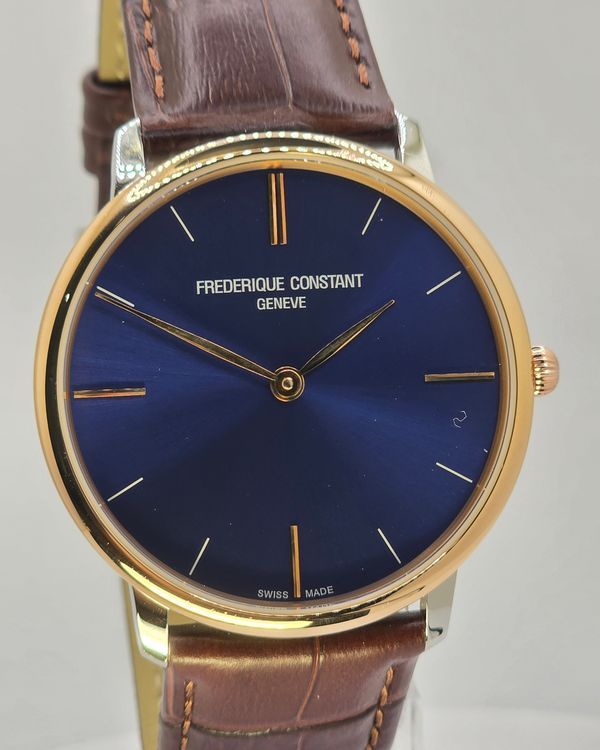 No Reserve - 2021 Frederique Constant Slimline 39MM Quartz Blue Dial Aftermarket Leather Strap (FC-200LN5S32B)