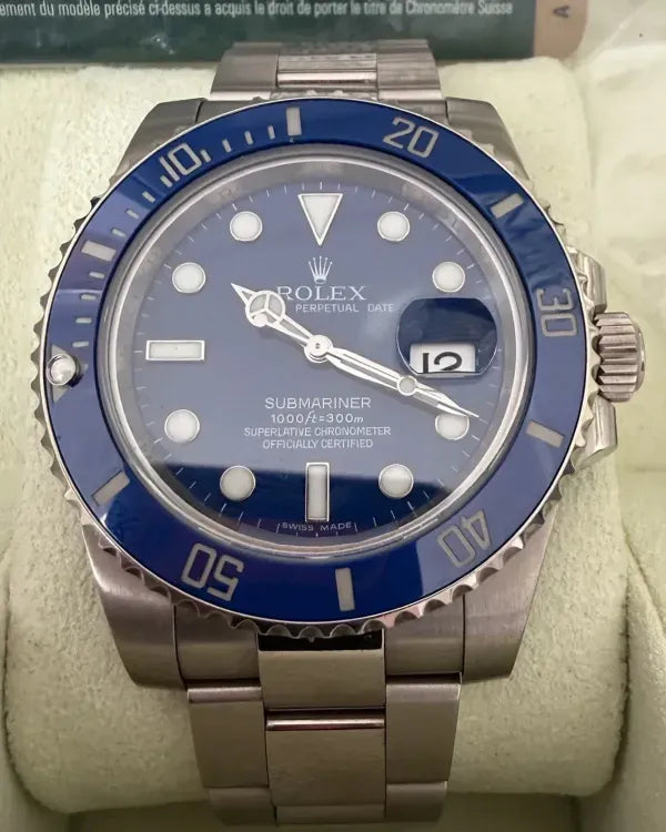 2013 Rolex Submariner Date "Smurf" 40MM Blue Dial White Gold Oyster Bracelet (116619LB)