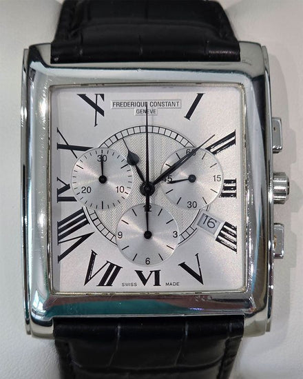 Frederique Constant Geneve 46MM Quartz Silver Dial Leather Strap (FC292X4C26)