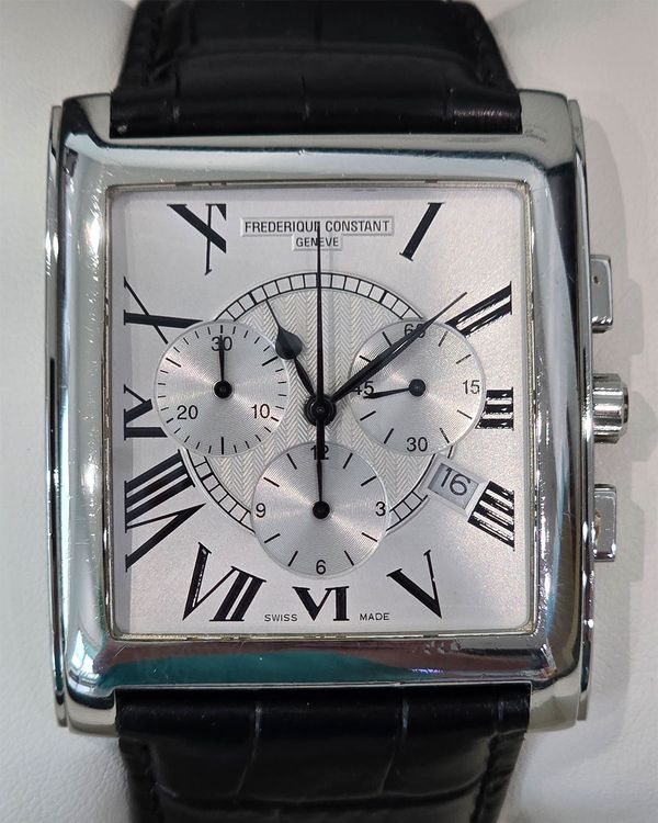 Frederique Constant Geneve 46MM Quartz Silver Dial Leather Strap (FC292X4C26)