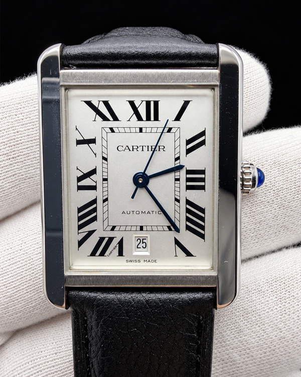No Reserve - 2018 Cartier Tank Solo XL 31x40MM Silver Dial Leather Strap (WSTA0029)