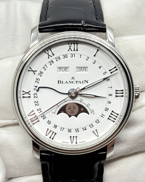 2022 Blancpain Villeret Quantième Complet Phases de Lune 40MM White Dial Leather Strap (6654-1127-55B)