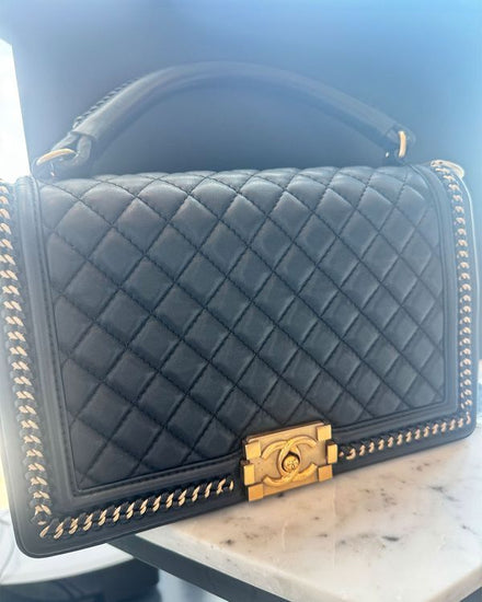 Chanel Boy Flap Bag Medium Leather Gold-Tone Hardware Leather Strap (Chanel Boy)