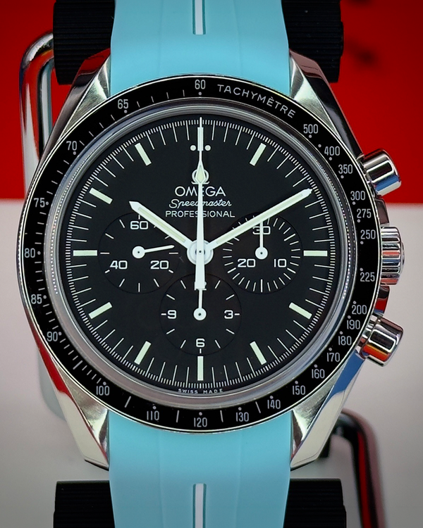 No Reserve - 2018 Omega Speedmaster Professional Moonwatch 42MM Black Dial Aftermarket Rubber Strap (311.30.42.30.01.006)