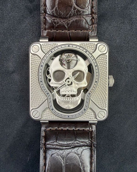 No Reserve - 2018 Bell & Ross "Laughing Skull" L.E 46MM Skeleton Dial Leather Strap (BR01-SKULL-SK-ST)