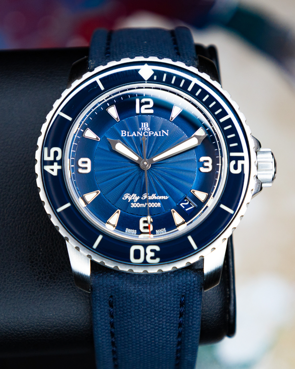 No Reserve - 2023 Blancpain Fifty Fathoms 45MM Blue Dial Textile Strap (5015D-1140-52B)
