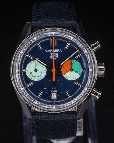 No Reserve - 2024 Tag Heuer Carrera Chronograph "Skipper" 39MM Blue Dial Textile Strap (CBS2213.FN6002)