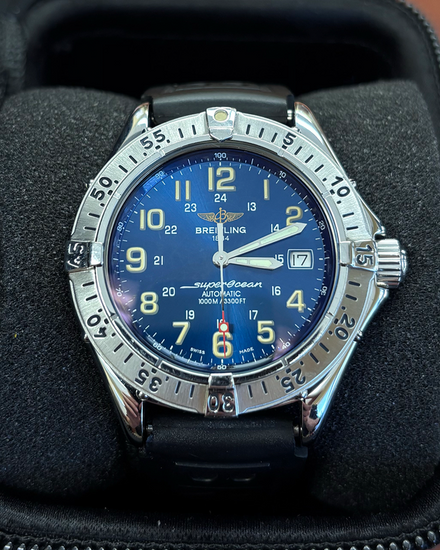 No Reserve - Breitling Superocean 41.5MM Blue Dial Rubber Strap (A17040)