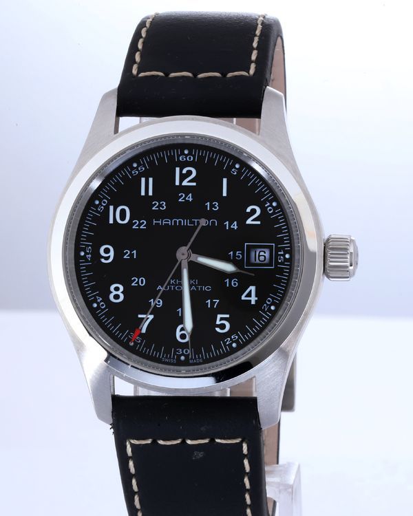 No Reserve - Hamilton Khaki Field 38MM Black Dial Leather Strap (H704551)