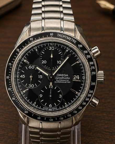 No Reserve - Omega Speedmaster Date 40MM Black Dial Steel Bracelet (3210.50.00)