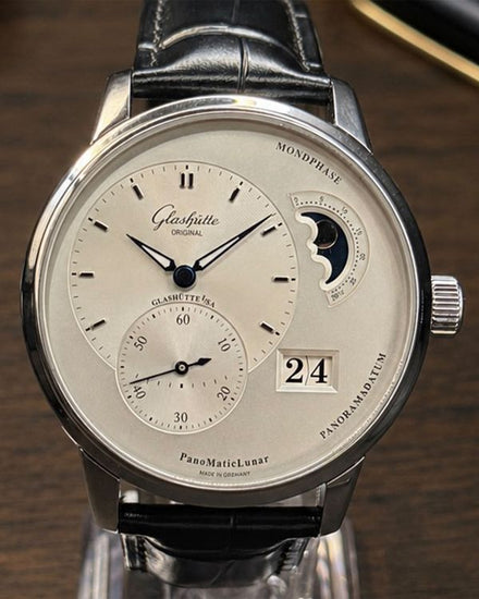 No Reserve - 2023 Glashütte Original PanoMaticLunar 40MM Silver Dial Leather Strap (1-90-02-42-32-05)