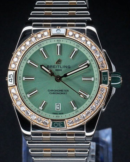 No Reserve - 2024 Breitling Super Chronomat 38MM Mint Green Dial Steel Bracelet (U17356)