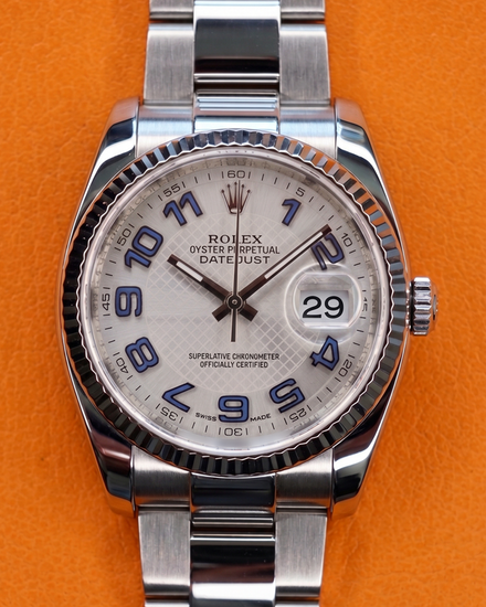 2016 Rolex Datejust 36MM Silver "Deco" Motif Dial Oyster Bracelet (116234)