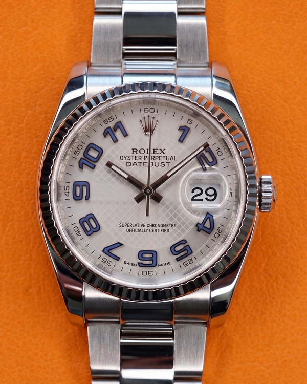 2016 Rolex Datejust 36MM Silver "Deco"l Motif Dial Oyster Bracelet (116234)