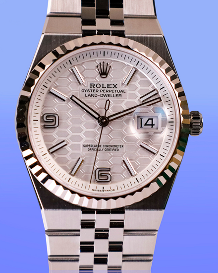 2026 Rolex Land-Dweller 36MM White "Honeycomb" Dial Flat Jubilee Bracelet (127234)